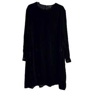 Eileen Fisher Womens XL Black Velvet Crew Neck Knee Length Dress NWT